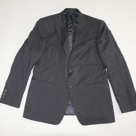 John Varvatos Men's Suit Jacket Size 40 Regular Charcoal Gray 100% Wool Plaid R